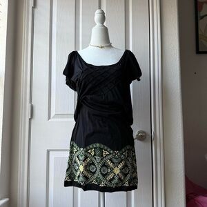 Max Studio Black Dress with Gold and Green Detail